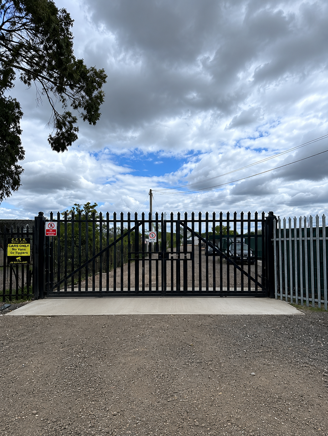 The secure black gated entrance at Pegasus Warley